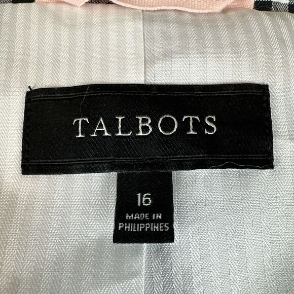 Talbots Womens One Button Blazer Size 16 Black White Gingham Plaid Linen Blend - Picture 9 of 10